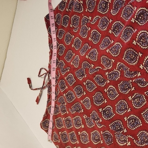 Red White Floral Paisley Print Drawstring Hook Eye A-Line Boho Gypsy Hippi Midi - Picture 8 of 9